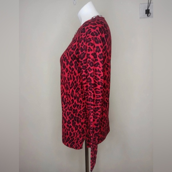 Quacker Factory Red Leopard Print Cardigan XXS Jeweled Trim - Picture 5 of 11